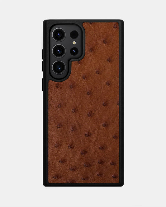 Чохол із коричневої шкіри страуса з фолікулами для Samsung S23 Ultra