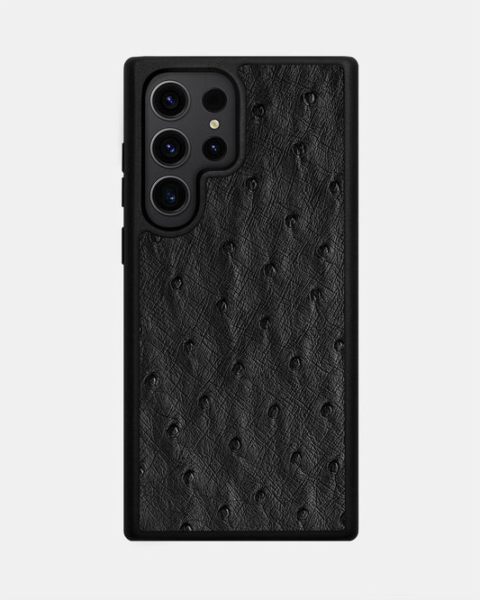 Чохол із чорної шкіри страуса з фолікулами для Samsung S23 Ultra