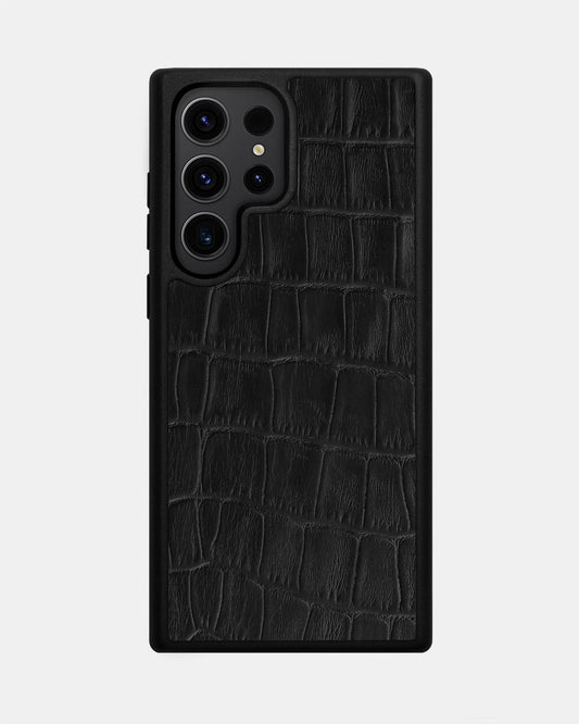 Чохол із чорного тиснення під крокодила на телячій шкірі для Samsung S23 Ultra