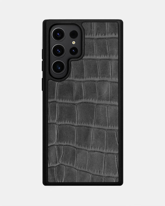 Чохол із сірого тиснення під крокодила на телячій шкірі для Samsung S23 Ultra