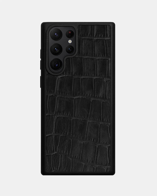 Чохол із чорного тиснення під крокодила на телячій шкірі для Samsung S22 Ultra