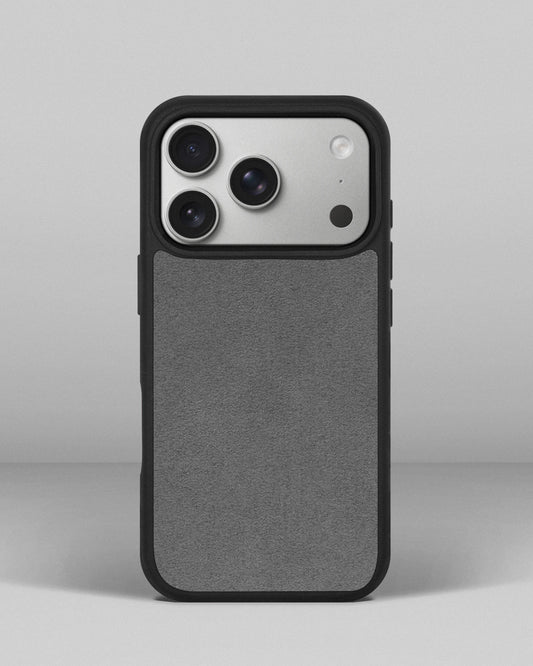 Case with light gray Alcantara insert for iPhone 17 Pro