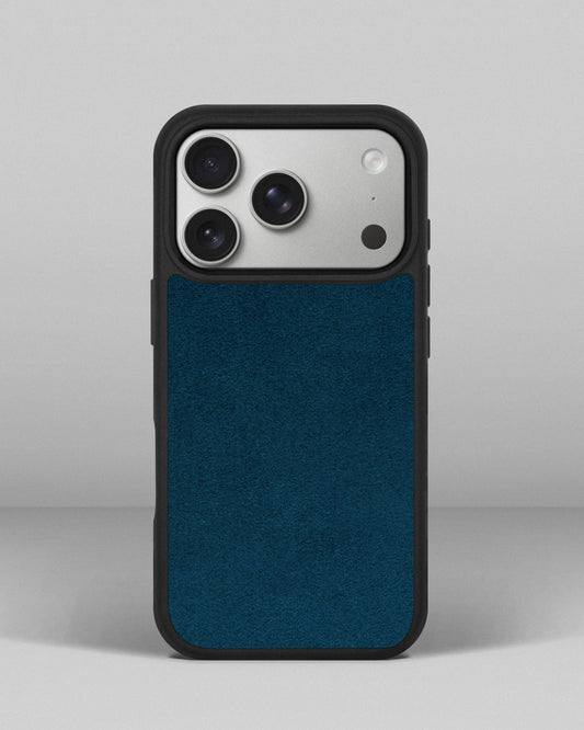 Case with blue Alcantara insert for iPhone 17 Pro