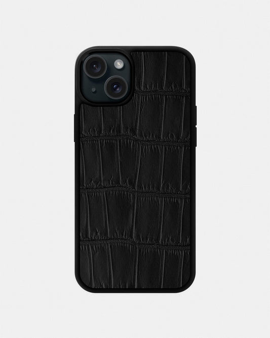 Чохол із чорної шкіри крокодила для iPhone 15