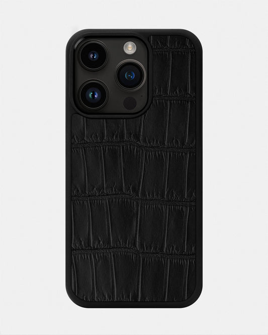 Чохол із чорної шкіри крокодила для iPhone 14 Pro Max