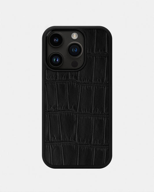 Чохол із чорної шкіри крокодила для iPhone 14 Pro
