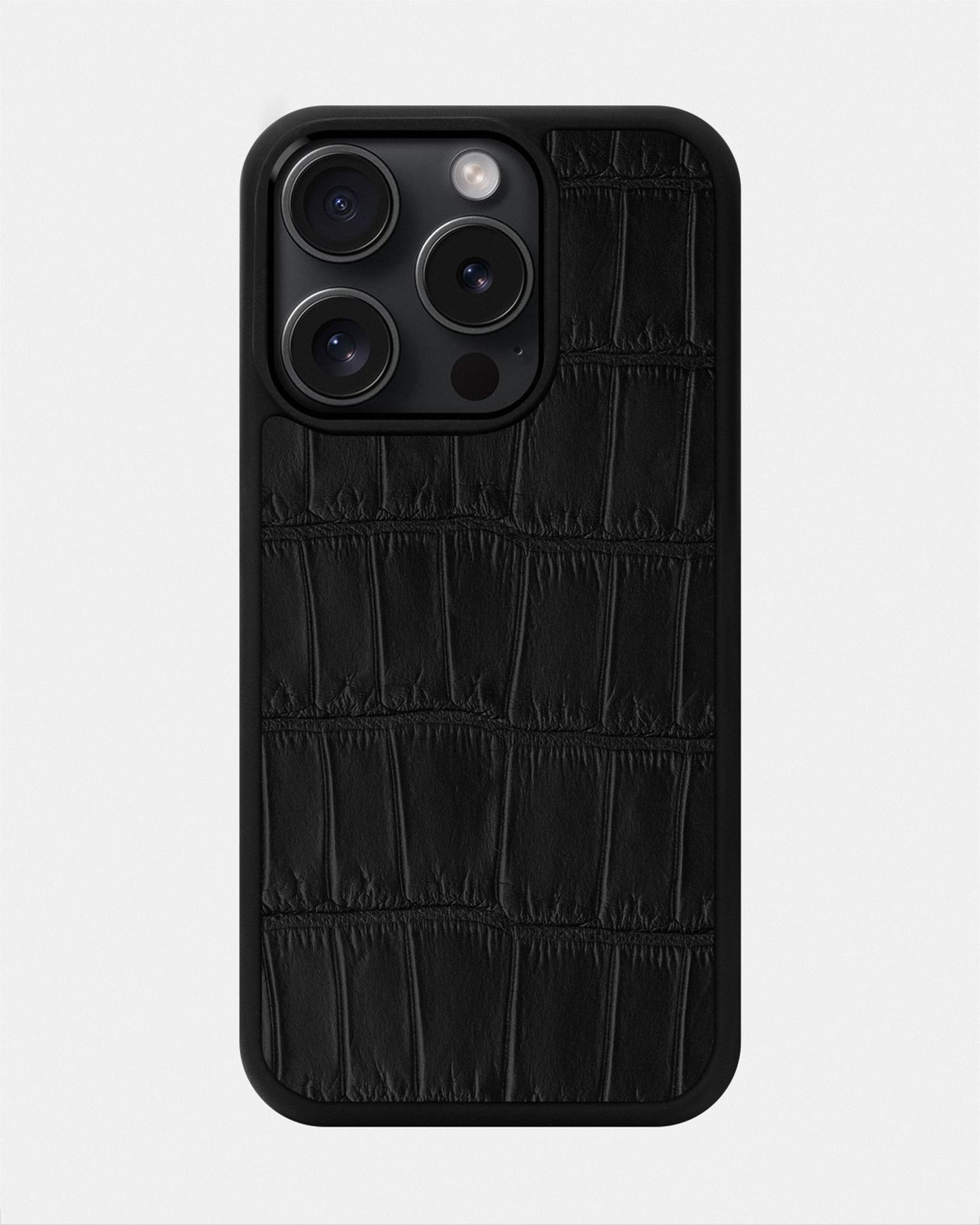 Чохол із чорної шкіри крокодила для iPhone 15 Pro Max