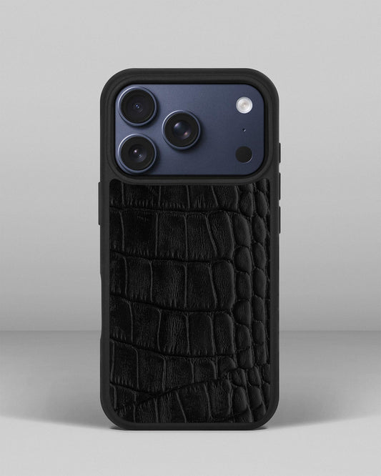 Black crocodile embossed calfskin case for iPhone 17 Pro