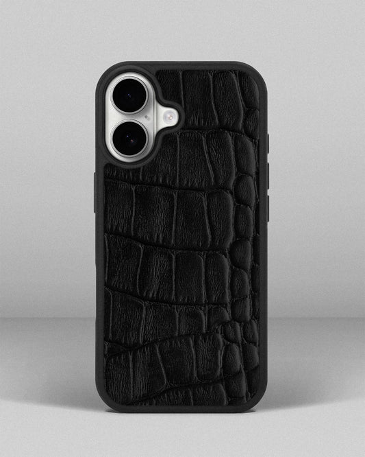 Black crocodile embossed calfskin case for iPhone 17
