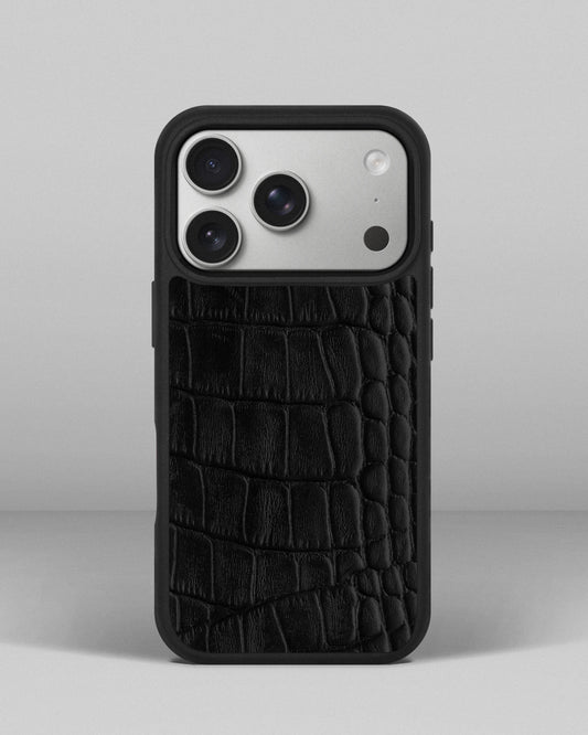 Black crocodile embossed calfskin case for iPhone 17 Pro