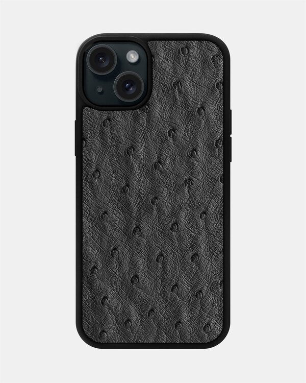 Чохол із темно-сірої шкіри страуса з фолікулами для iPhone 15 Plus