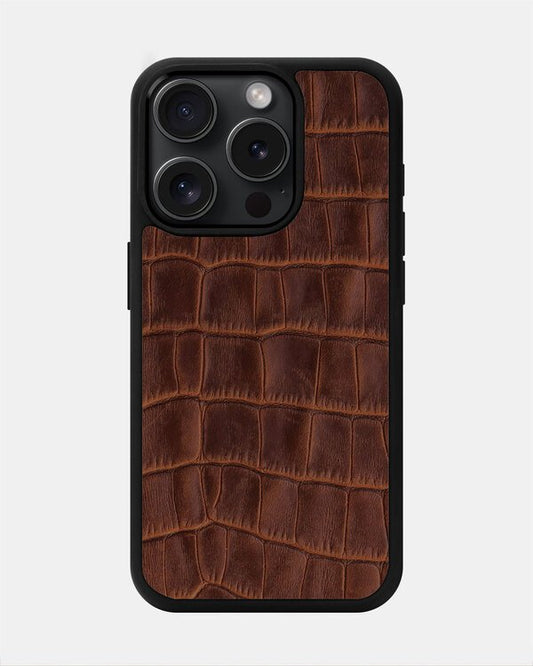 Чохол із рудого тиснення під крокодила на телячій шкірі для iPhone 15 Pro Max