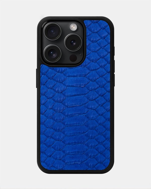 Чохол із синьої шкіри пітона з широкими лусочками для iPhone 15 Pro Max