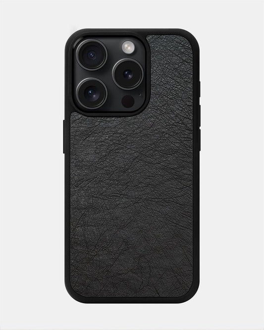 Чохол із чорної шкіри страуса без фолікул для iPhone 15 Pro Max