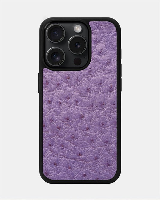 Чохол із лілової шкіри страуса з фолікулами для iPhone 15 Pro Max