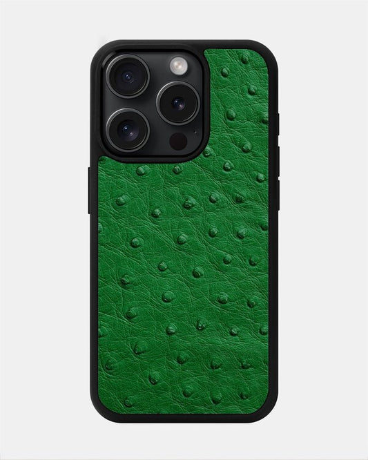 Чохол із зеленої шкіри страуса з фолікулами для iPhone 15 Pro Max