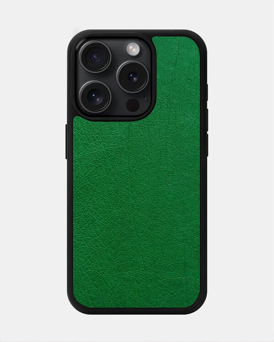 Чохол із зеленої шкіри страуса без фолікул для iPhone 15 Pro Max