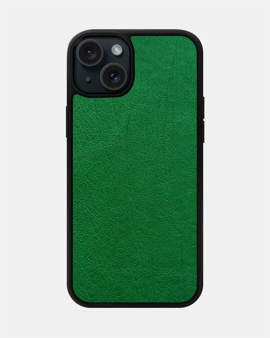 Чохол із зеленої шкіри страуса без фолікул для iPhone 15 Plus
