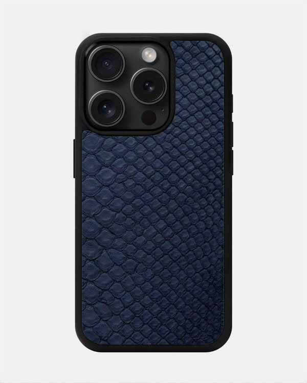 Чохол із темно-синьої шкіри пітона з дрібними лусочками для iPhone 15 Pro Max