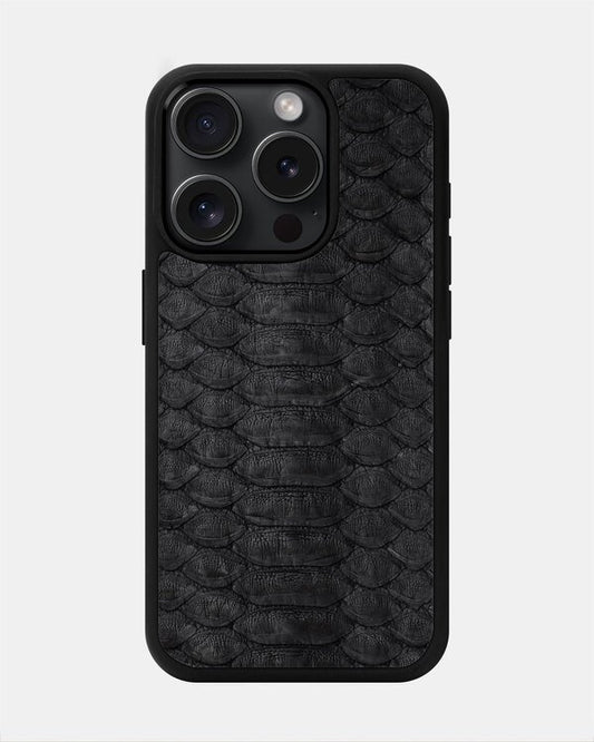 Чохол із чорної шкіри пітона з широкими лусочками для iPhone 15 Pro Max