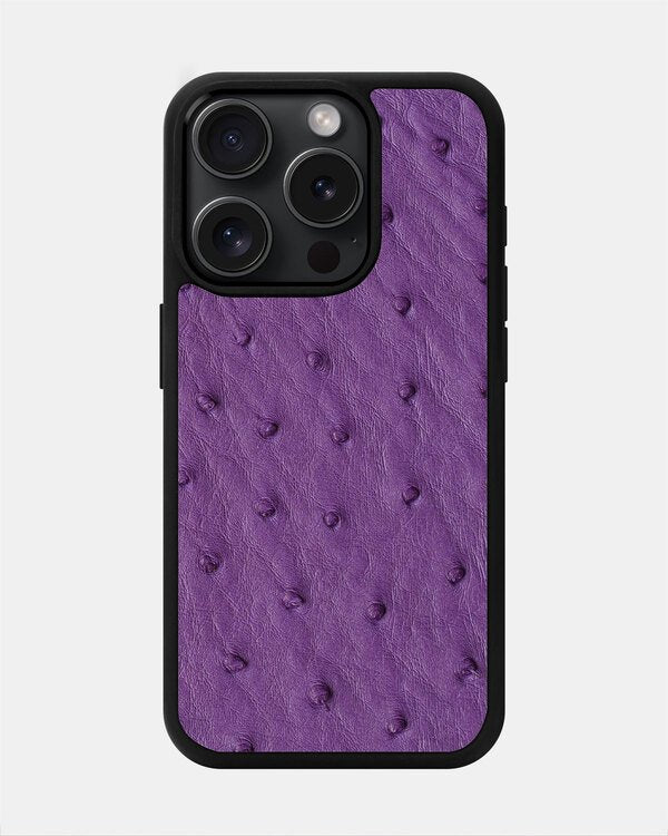 Чохол із фіолетової шкіри страуса з фолікулами для iPhone 15 Pro Max