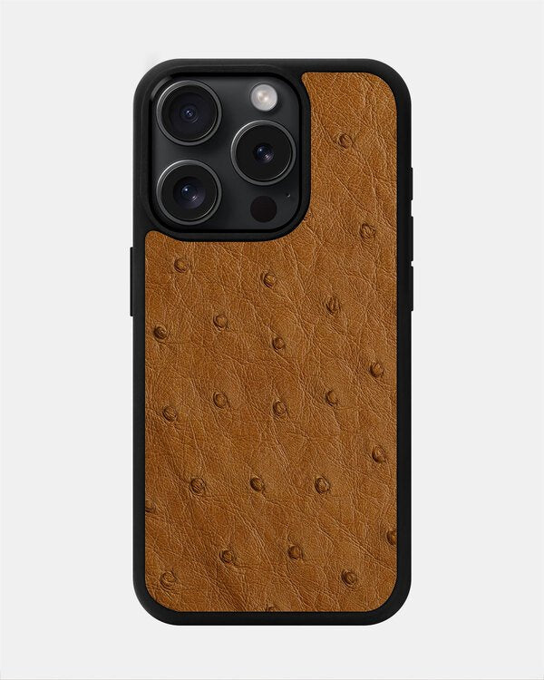 Чохол із світло-коричневої шкіри страуса з фолікулами для iPhone 15 Pro Max