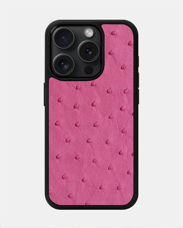 Чохол із яскраво-рожевої шкіри страуса з фолікулами для iPhone 15 Pro Max